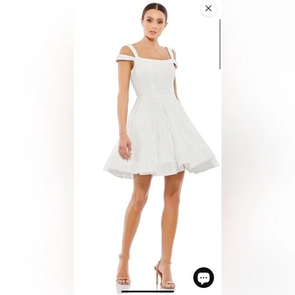 Mac Duggal | Dresses | Mac Duggal White Sequin Fit And Flare Mini Dress  Style 49484 | Poshmark